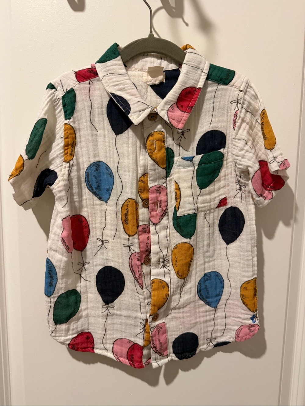 Blue Rooster Collection White Button-Down Shirt with Colorful Balloon Print